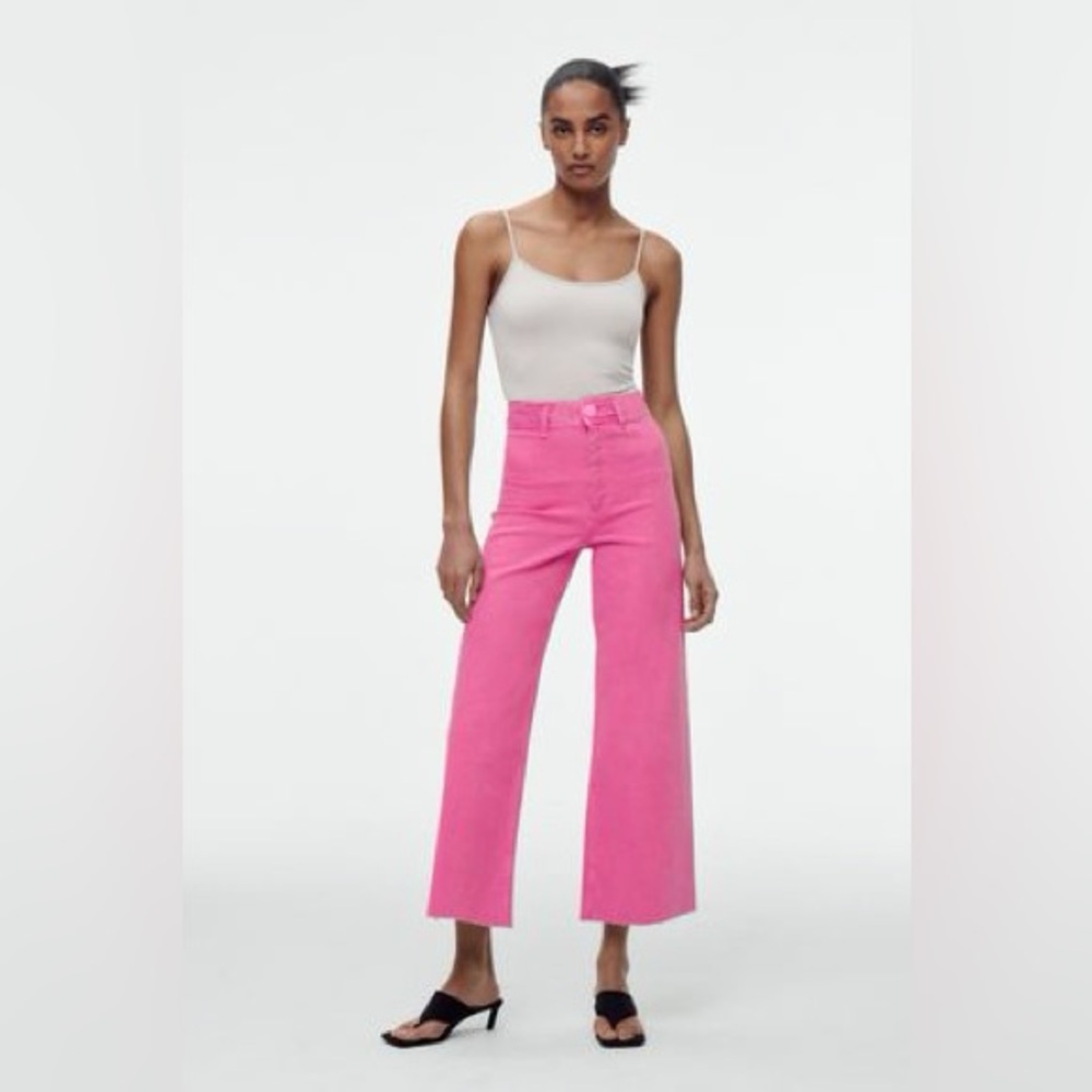 ZARA HIGH WAIST MARINE STRAIGHT JEANS - Pink